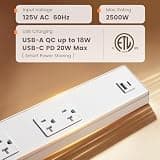 SURAIELEC 16-Inch Hardwired Under Cabinet Power Strip with 20A TR and USB