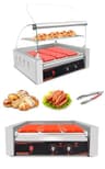 11-Roller Commercial Hot Dog Grill & Bun Warmer, 30-Dog Capacity, 1650W