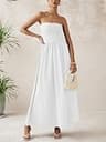 PRETTYGARDEN Strapless Maxi Tube Top Dress with Flowy Tencel Skirt
