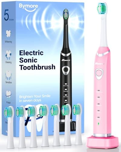 Bymore Rechargeable Adult Sonic Electric Toothbrush with 8 Brush Heads