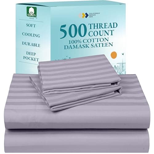California Design Den 500 Thread Count Damask Stripe 100% Cotton Queen Sheet Set