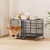 Snuowu 48-Inch Heavy Duty Folding Metal Dog Crate with Smart Locking Wheels