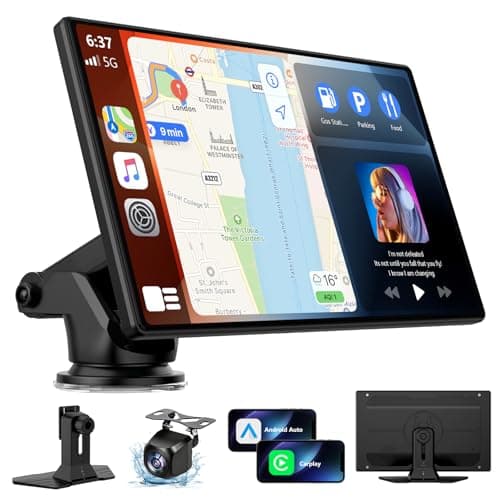 RQO 9-Inch Portable Wireless CarPlay Screen with Bluetooth 5.3 and Adjustable Camera
