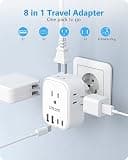 Lencent Foldable European Power Adapter with 4 AC Outlets and 4 USB Ports
