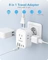 Lencent Foldable European Power Adapter with 4 AC Outlets and 4 USB Ports