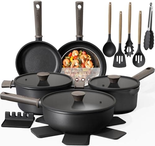 Astercook 19-Piece Black Titanium Non-Stick Pots and Pans Cookware Set