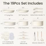 Chef Power 19-Piece Cream White Ceramic Cookware with Detachable Handles