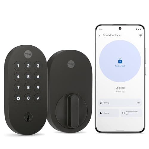 Yale Matte Black Keyed Deadbolt Smart Lock with Google Matter Hub Compatibility