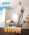 High Power 600W 50KPa Cordless Stick Vacuum Cleaner with Dual Removable Batteries