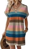 WIHOLL Short Sleeve V-Neck Hawaiian Travel Midi Dress with Relaxed Flowy Fit