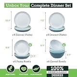 Grow Forward 16-Piece Premium Unbreakable Wheat Straw Dinnerware Set, Seascape