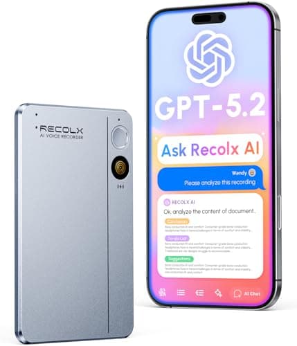 RECOLX 64GB Slim Pocket AI Voice Recorder & Transcriber for Student Lectures