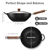 Todlabe 13-Inch Pre-Seasoned Carbon Steel Wok Pan with Vented Glass Lid