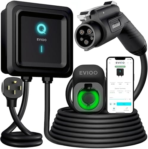EVIQO 40 Amp NEMA 14-50 Plug-In Level 2 EV Charger with App Control & Weatherproofing