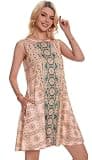 elescat Floral Bohemian Swing Dress with Round Neckline and Pockets