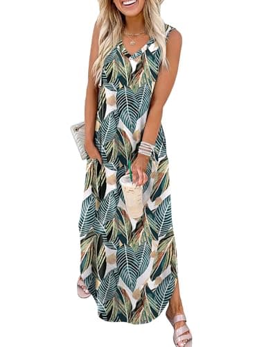 Sampeel Maxi V-Neck Sleeveless Sundress with High Side Slit and Dual Pockets
