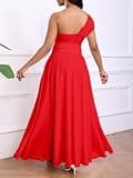 Ekaliy One-Shoulder A-Line Flowy Formal Maxi Dress with Integrated Side Pockets