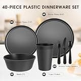 40-Piece Unbreakable Plastic Dinnerware Set for 8 with Cutlery, Black