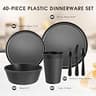 40-Piece Unbreakable Plastic Dinnerware Set for 8 with Cutlery, Black