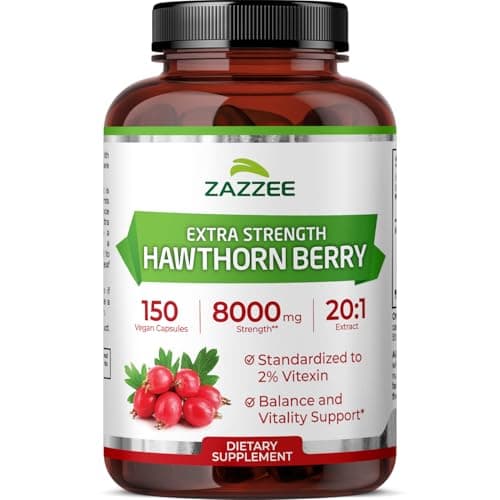 Zazzee Extra Strength Hawthorn Berry 20:1 Extract 8,000mg Vegan Capsules