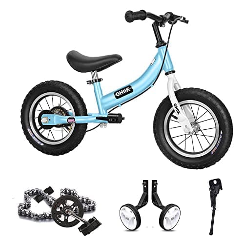 OHIIK 2-in-1 Kids Balance to Pedal Bike with Training Wheels, 12-Inch Frame