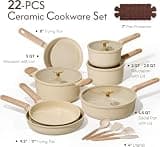 CAROTE 22-Piece Non-Toxic Ceramic Nonstick Pots and Pans Cookware Set