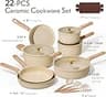 CAROTE 22-Piece Non-Toxic Ceramic Nonstick Pots and Pans Cookware Set