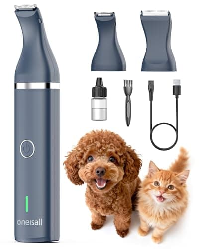 oneisall Dual-Blade Dog Trimmer with Interchangeable Heads & 2-Hour Battery Life