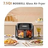 BOSWELL 7.5-Quart Glass Air Fryer with Transparent Bowl and Hot Air Circulation