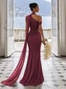 CurvySweet Isolde One-Shoulder Mesh Ribbon Ruched Maxi Dress with Built-In Bra