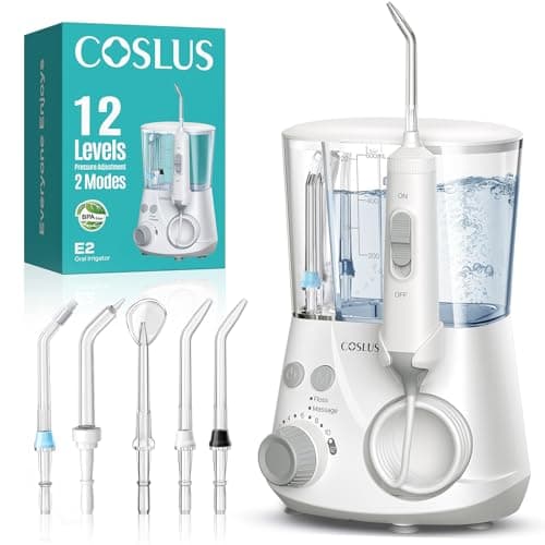 COSLUS E2 Advanced Home Countertop Water Flosser with 12 Pressure Levels