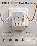 Tessan 7-in-1 European Plug Adapter 2-Pack with Built-in Retractable USB-C
