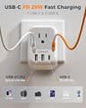 Tessan 7-in-1 European Plug Adapter 2-Pack with Built-in Retractable USB-C