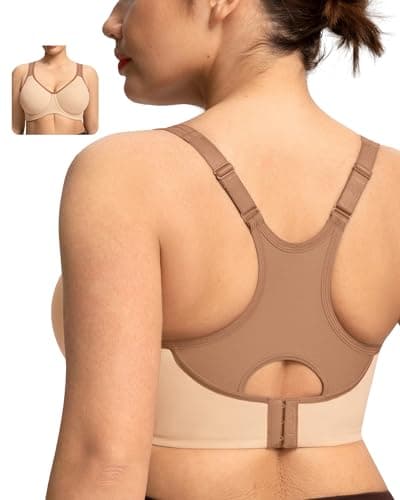 HSIA Outside Underwire Racerback Full Coverage Sports Bra, Light Beige