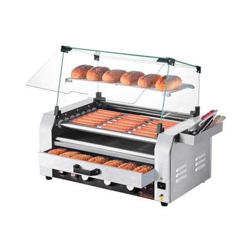 VEVOR 7-Roller Hot Dog Grill with Triple Temp Control & Bun Drawer, 1200W