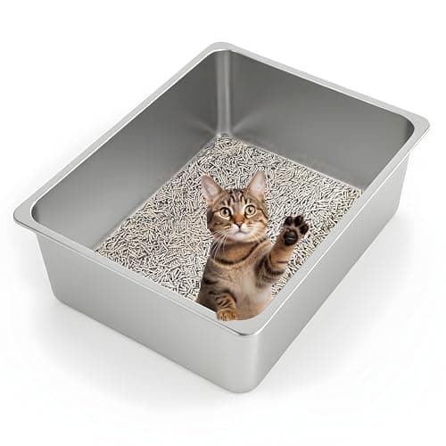 Kirecoo Extra Large High-Sided Stainless Steel Cat Litter Pan (23.4 x 15.5 In)