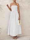 PRETTYGARDEN Strapless Maxi Tube Top Dress with Flowy Tencel Skirt