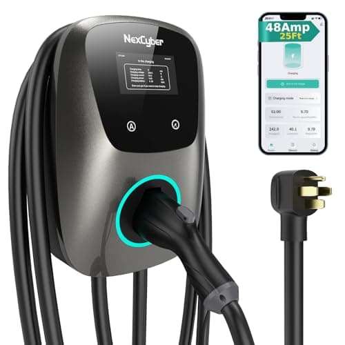 NexCyber Level 2 EV Charger 48A with WiFi App, Touchscreen Display & 25ft Cable