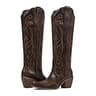 Wetkiss Women's Knee High Dark Brown Western Cowgirl Boot with Low Heel