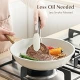 Sensarte Nonstick Ceramic Frying Pan with Tempered Glass Lid and Wood Handle
