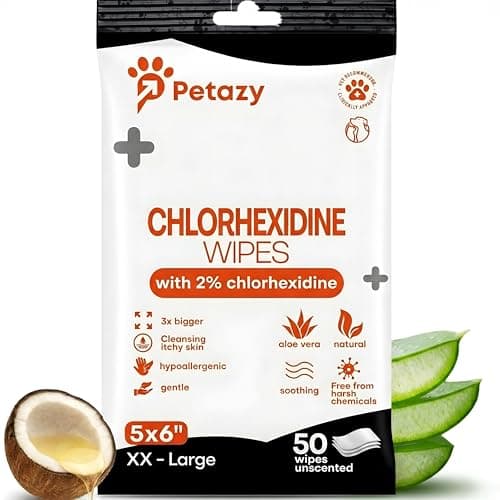 Petazy 2% Chlorhexidine Wipes for Dogs, 3X Larger for Yeast and Hot Spots