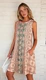 elescat Sleeveless Loose A-Line Bohemian Sundress with Hidden Pockets & Swing Hem