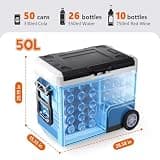 OLIXIS Portable Car Refrigerator, 53QT Dual-Zone Electric Cooler with Wheels