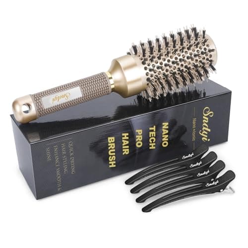 Sndyi Nano Thermal Ceramic Round Hair Brush with Boar Bristles, 1.7-Inch