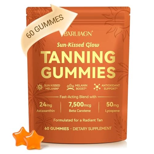 BXRUIAGN Dual-Action Tanning Gummies with L-Tyrosine and Vegan Collagen, Travel Pouch