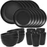 Quatish 24-Piece Unbreakable Plastic Plates and Bowls Set for 6, Black
