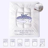 ABENE Dual-Layer Feather & Down Mattress Topper with Bedside Storage Pocket