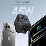 EPICKA 45W GaN Universal Travel Plug Adapter with PD & QC Fast Charging