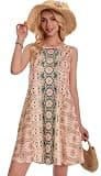 elescat Floral Bohemian Swing Dress with Round Neckline and Pockets