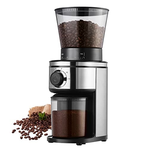 Ollygrin Conical Burr Coffee Grinder with Auto-Locking 10-Ounce Hopper